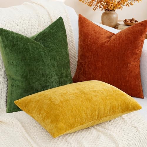 decorUhome Soft Chenille Mineral Yellow Throw Pillow Covers 22X22 Set of 2 - Image 5