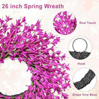 26 Inch Spring Wreaths for Front Door Large Spring Door Wreath Easter Valentines Wild Floral Summer Wreaths Outside All Season for Farmhouse Porch Wall Wedding Living Room Home Decor(Rose Red) - Image 3