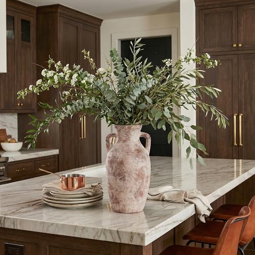 Ceramic Flower Vase with Handles,12" Neutral Tall Clay Terracotta Vases Farmhouse Table Vases with Handle Living Room Decor Rustic Pottery Pots for Home Shelf Coffee Dining Desk Fireplace - Image 6