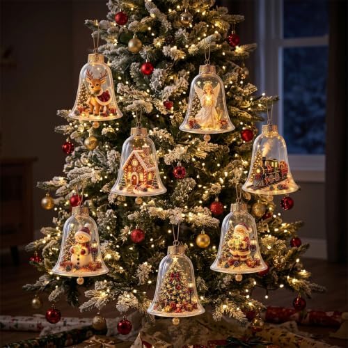 7PCS Glowing Christmas Ornaments - Mini Gold Light-Up Christmas Ball Ornaments - Christmas Tree Ornament with Warm LED Light for Tree Mantel, Holiday Scene Decoration & Gift - Image 7