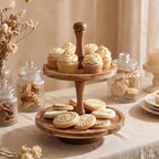 Acacia Wood 2 Tiered Serving Tray Display Stand - Image 4