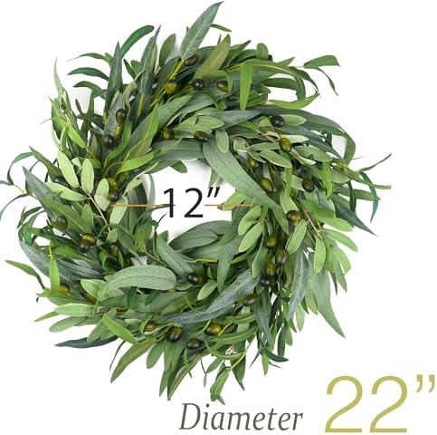 Olive Wreath for Front Door 22 inch, Greenery All Season Wreath with Olive Leaf Fruit, Home Decoration for Outdoor Living Room Indoor Wall and Outside Summer All Season Wedding - Image 2