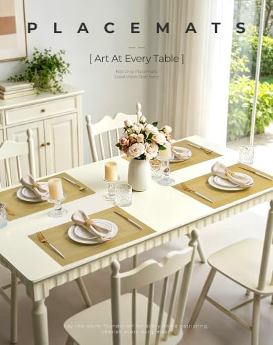 Leetaltree Gold Frame Placemats Set of 24, Woven Vinyl Heat Resistant - Image 2