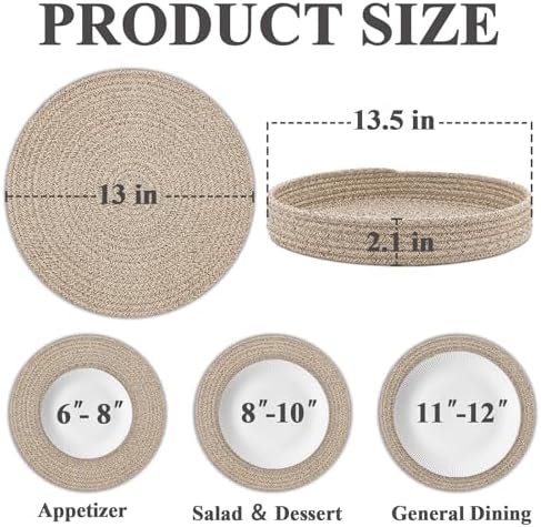 Round Placemats Set of 6 with Holder, Cotton Rope Woven Place Mats, Hot Pads for Kitchen, Heat Resistant Table Mats, 13 Inch Farmhouse Washable Braided Placemat for Kitchen Decor (Brown) - Image 3