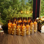 Sasigeiaa Flameless Candles with Embedded Star String - Battery Operated LED Candles, with Remote,12 Grey Flickering Candles for Christmas, Weddings, Home Decor & Party,(D 2.3"×H 5" 6" 7") - Image 2