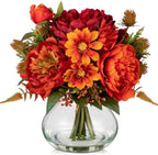 Fake Peony Flowers in Vase Fall Table Centerpiece Faux Floral Arrangement in Vase Autumn Artificial Flowres for Tables Orange Silk Flowers Arrangement by DILATATA