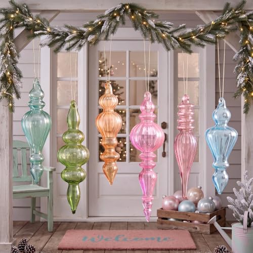 Soaoo 6 Pcs 6.3 in Pastel Candy Mercury Glass Finial Christmas Ornaments - Image 5