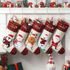 Personalized Christmas Stockings with Embroidered Name & Monogram,Custom 3D Xmas Character Stocking 5 Pack 18” Large,Santa,Snowman & Reindeer Fireplace Hanging Red Burlap Plaid Stockings(D) by Infiher
