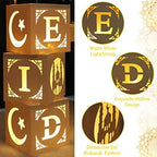Staraise Eid Mubarak Decorations- 3pcs Mubarak Eid Hollow Boxes with Lights,Eid Mubarak Decorations for Home,DIY Eid Mubarak Boxes for Ramadan Lights Decorations,Eid Decorations Party Decor - Image 3
