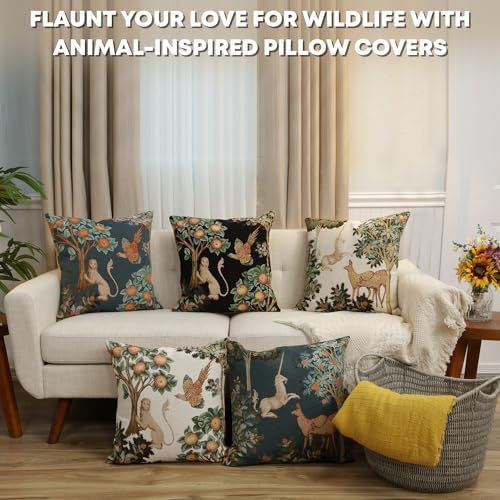 Medieval Lion and Pheasant Forest White Tapestry Pillow Cover 19 x 19 in - Image 4