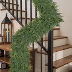9FT Christmas Cedar Garland, Extra Full Greenery Garland with1200 Cedar Cypress Pine, Real Touch Two-Tone Evergreen Garland for Mantle Fireplace Table Stairs Door Porch, Indoor Outdoor Decorations by Zilithra