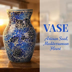 8" Deep Blue Mosaic Vase, Klein Blue Glass Flower Vase with Silver Wave Crest Design, Hand-Pasted Ocean Art Centerpiece for Modern Home, Living Room & Office - Image 6