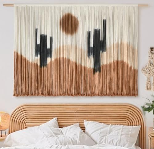 Large Macrame Wall Hanging Macrame Wall Decor 57" W x 35" L Desert Cactus Tie-Dye Large Boho Yarn Wall Decor Scale Wall Art Home Decor - Image 2