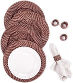 Set of 4 Rattan Charger Plates with Napkin Rings, Dark Brown by Gandeer