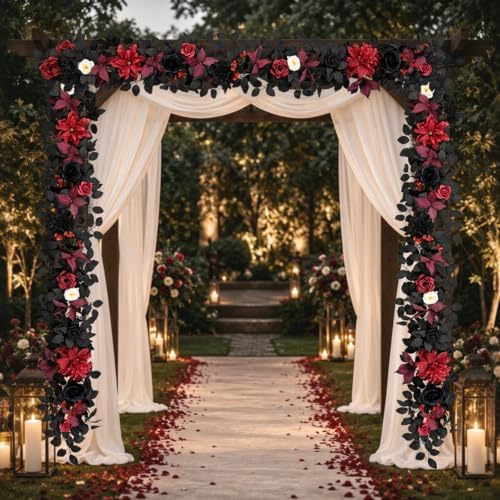 Waipfaru 2Pcs Halloween Garland, Artificial Rose Flower Garland for Mantle - Image 4