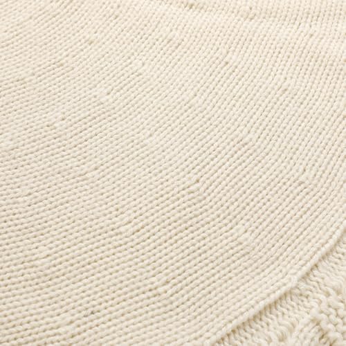 Ivory Knitted Christmas Tree Skirt, Cozy Cable Knit Design with Scalloped Edge and Ties, Rustic Farmhouse Holiday Décor for Christmas Tree Base(Ivory, 36") - Image 7