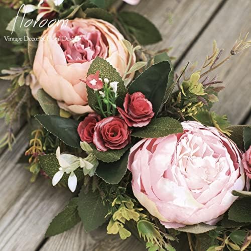 Floroom Floral Wreath, 20" Artificial Pink Peony Wreath for Front Door Decorations Wall Decor - Image 3