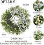 26 Inch Large Lambs Ear Wreaths for Front Door Spring Summer Lambs Leaves with White Berries, Artificial Greenery for Farmhouse Porch Wall Living Room Home Wedding Decor for All Seasons Wreaths - Image 6