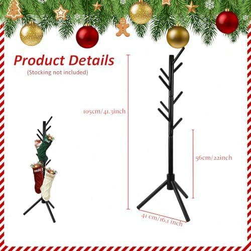 Christmas Stocking Holder Stand, Wooden Christmas Hangers Stand for Hanging Christmas Stocking, 8 Hooks Black - Image 3