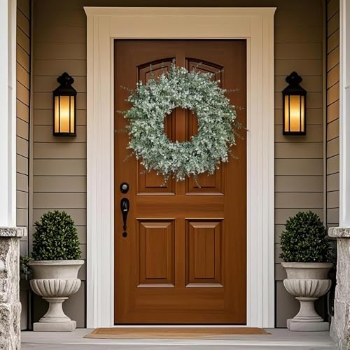 26" Large Artificial Eucalyptus Wreath for Front Door Decor (White-Green) - Image 2