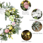 Valery Madelyn 18'' Lighted Easter Wreaths for Front Door, Pre-lit Spring Door Wreath with Pastel Eggs, Daisy Flowers & Silk Lambs Ear Leaves, Artificial Farmhouse Indoor Outdoor Wall Window Decor - Image 5