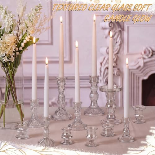 Mumufy 48 Pcs Clear Crystal Taper Candle Holders with Flameless Candles - Image 7