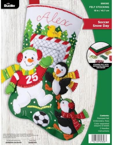Bucilla, 18" Felt Applique Stocking Making Kit, for DIY Arts and Crafts Projects, Soccer Snow Day - Image 2
