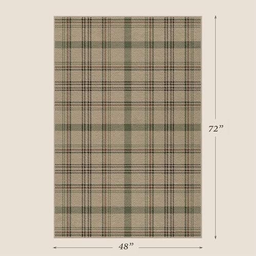 JTJ Easy Jute Plaid Rug 4x6, Beige & Sage Green, Washable Outdoor Rug - Image 2