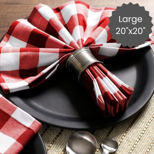 Cotton Clinic Set of 12 Cloth Napkins Gingham Check 100% Cotton 20x20 inches - Soft Durable Washable - Ideal for Events Wedding Christmas Easter - Perfect Everyday Use Table Dinner Napkins Red White - Image 4