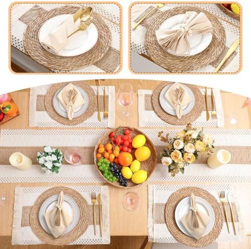6 Sets Dining Table Decoration Boho Placemat, Khaki, 12x72 - Image 5