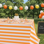 Fanqisi 2 Packs Tangerine Striped Tablecloth 57 x 120 Inch Waterproof Table Cloth Rectangle Table Cover for Birthday Baby Shower Wedding Outdoor Summer Party Decoration by Fanqisi