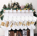 GEX Christmas Stockings 8 Pack for Family 20" Gold Sequins White Velvet with Soft Faux Fur Embroidery Classic Fireplace Tree Decorations for Xmas Season Decor (Set of 8) by GEXWorldwide