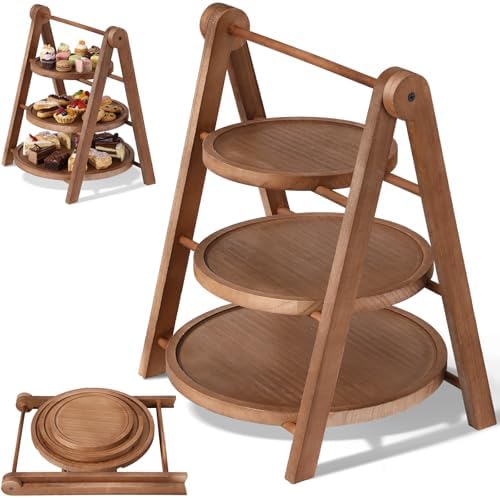 Marsui 3 Tier Fall Wooden Serving Trays Round Cupcake Stand Platters by Marsui