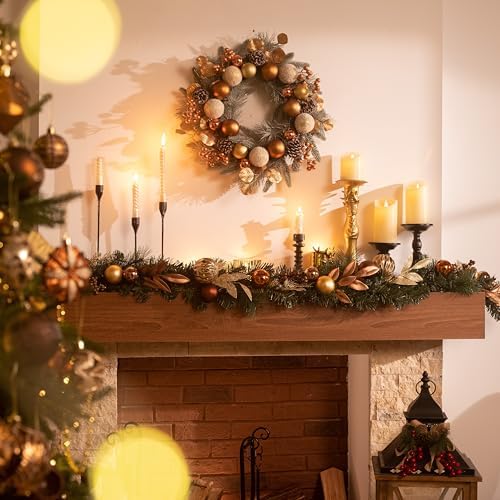 Valery Madelyn 6 Ft Christmas Garland with Lights for Mantle Copper Gold - Image 2