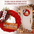 16 Inch Merry Christmas Burlap Wreath for Front Door with Buffalo Bow - Image 4