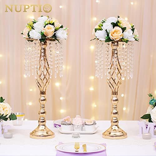 NUPTIO Flower Balls Wedding Table Centerpieces, Peachy Champagne & White - Image 2