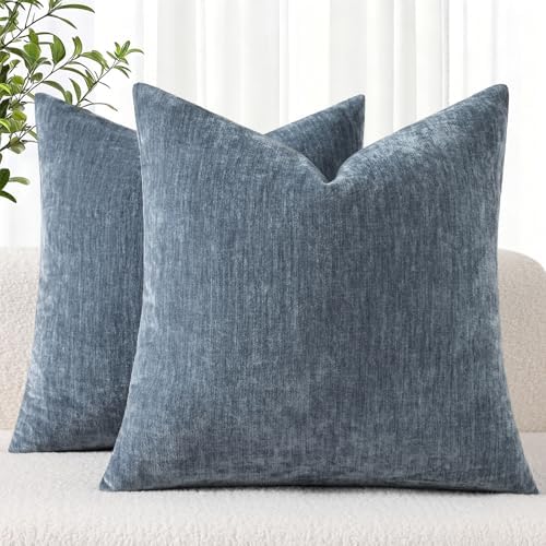 decorUhome Soft Chenille Haze Blue Throw Pillow Covers 20X20 Set of 2 by decorUhome