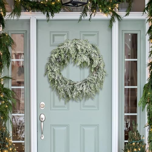 2 Pcs Christmas Snow Norfolk Pine Garlands, 6 Ft White Frost Artificial Greenery Garland, Faux Snowy Pine Cedar Garland Ornaments for Mantle Fireplace Table Indoor Outdoor Xmas Decoration - Image 6