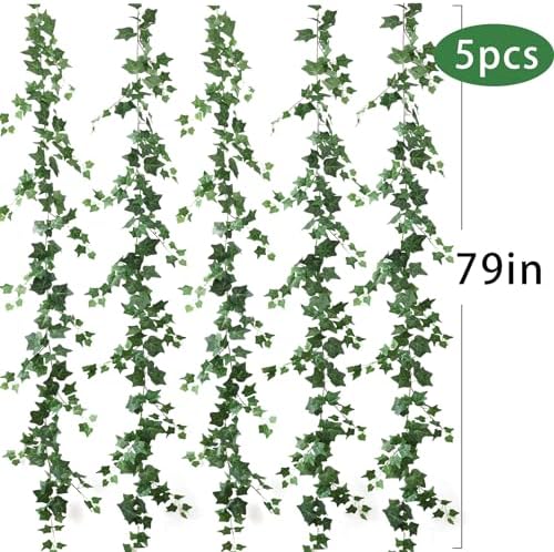 mizii 5 Pack 395" Artificial Vines Ivy Garland Fake Vine Realistic Silk Green Leaves Faux Hanging Plants Greenery Decoration for Outdoors Wedding Arch Party Indoor Mantle Bedroom Home Decor - Image 2