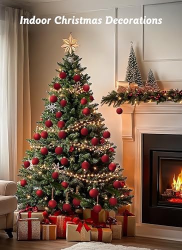 Brightown 15 Pcs Velvet Christmas Balls, 2.36 Inch Red Green Brown Velvet Ornaments for Christmas Tree, Christma Tree Flocked Ornaments Balls for Family Holiday Wedding Party Xmas Hanging Decoration - Image 5