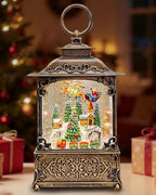 Vintage Christmas Lantern Snow Globe with Santa Sleigh Village Scene, Lighted Musical Holiday Decor with Swirling Glitter Snow, 8 Songs, Timer Function, USB & Battery Powered Tabletop by Kukuzon
