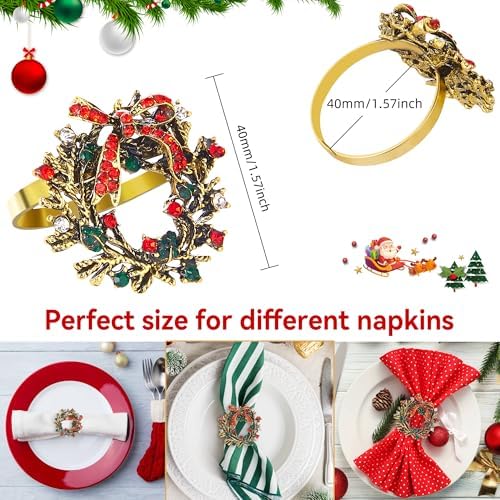 ZeeDix Christmas Wreath Napkin Rings Set of 24, Holiday Christmas Napkin Ring Holders for Cloth Napkins, Serviette Buckles for Thanksgiving Holiday Dinner Party Table Setting - Image 2