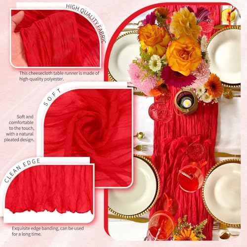 30 Pack Cheesecloth Table Runner 10FT Red Table Runner Boho Gauze Cheese Cloth Table Runners Long Rustic Sheer Table Decorations for Wedding Party Baby Bridal Shower Birthday Holiday Home - Image 3