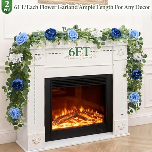 Livole 2Pcs 12 Ft Flower Garland Decoracion Blue Peony Floral Garland - Image 3