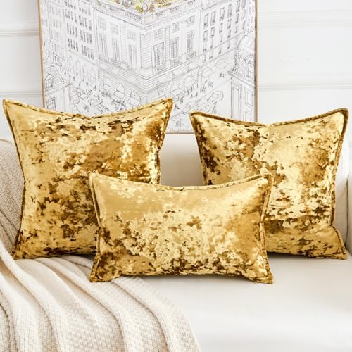 Premium Series, Crushed Velvet Throw Pillow Covers, Luxury Thick Cushion Cases for Home Decor, Gold, 12x20 Inch, Covers Only - Image 5
