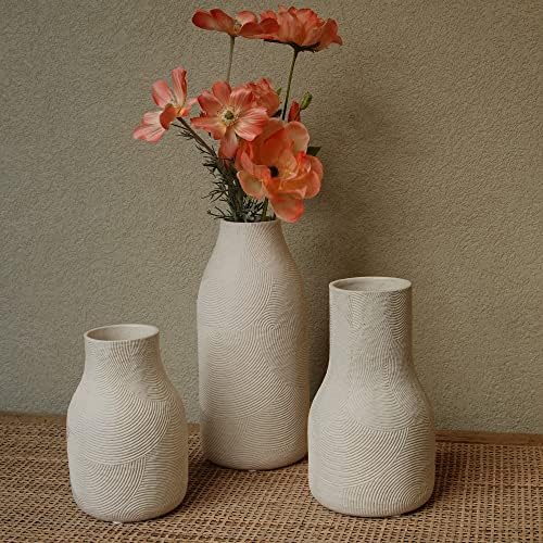 Ceramic Vases for Home Decor - Matte White Textured Vase Set of 3, Decorative Vases for Flowers, Pampas Grass Arrangement, Table Centerpieces, Office and Living Room Boho Decor - Image 6
