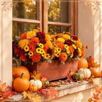 Yinder 12 Bundles Fall Artificial Flowers Bouquet 6 Silk Chrysanthemum and 6 Faux Chamomile Flowers Orange Yellow Burgundy Autumn Floral Arrangement for Vase Thanksgiving Table Centerpieces Home Decor - Image 6