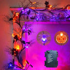 Halloween Garland with Lights 8.86FT 72LED Willow Vine Twig with Timer Black Garland Lights with Orange Pumpkins Purple Spiders and Black Leaves Dead Branches Halloween Decorations Indoor Outdoor - Image 2