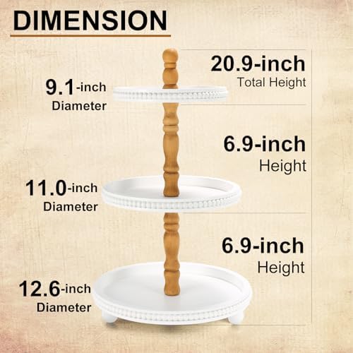 SYNCVIBE Wooden Farmhouse Round White 3 Tiered Decorative Tray Stand - Image 7