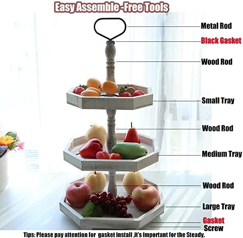 3 Tiered Wood Farmhouse Tray Stand Serving Tray for Cupcake & Home Display - Image 3